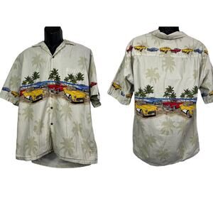 Vintage Pacific Legend Men's Hawaiian Shirt Vintage Cars & Beach Palm Trees L